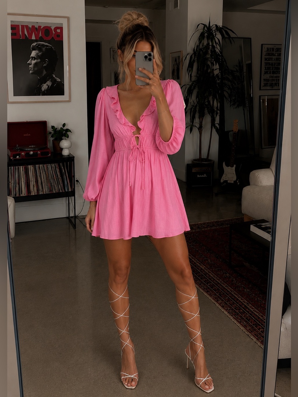 Mika & Gala Carnivale Pink Balloon Sleeve Ruffle Mini Dress Womens XS New NWT